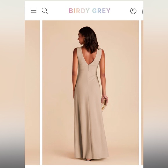 Birdy Grey Shamin Dress Taupe Crepe V Neck Slit Like New! - Picture 2 of 9